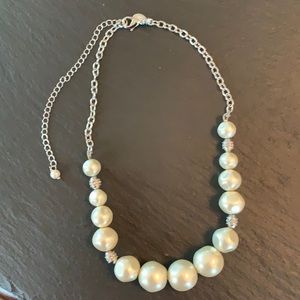 Lia Sophia Silvertone faux pearl and silver bead choker necklace